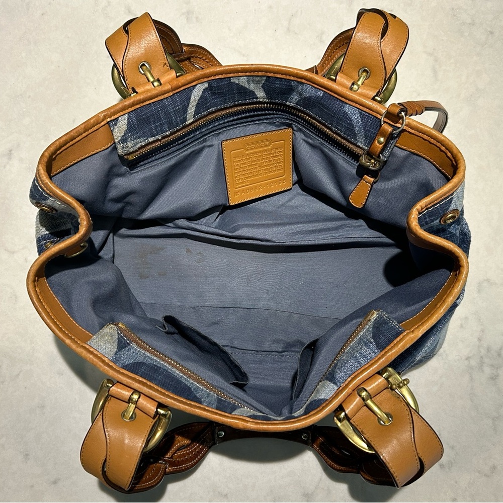 Coach Denim Signature Monogram Satchel Leather Shoulder Bag + Original Dust Bag - Picture 3 of 14